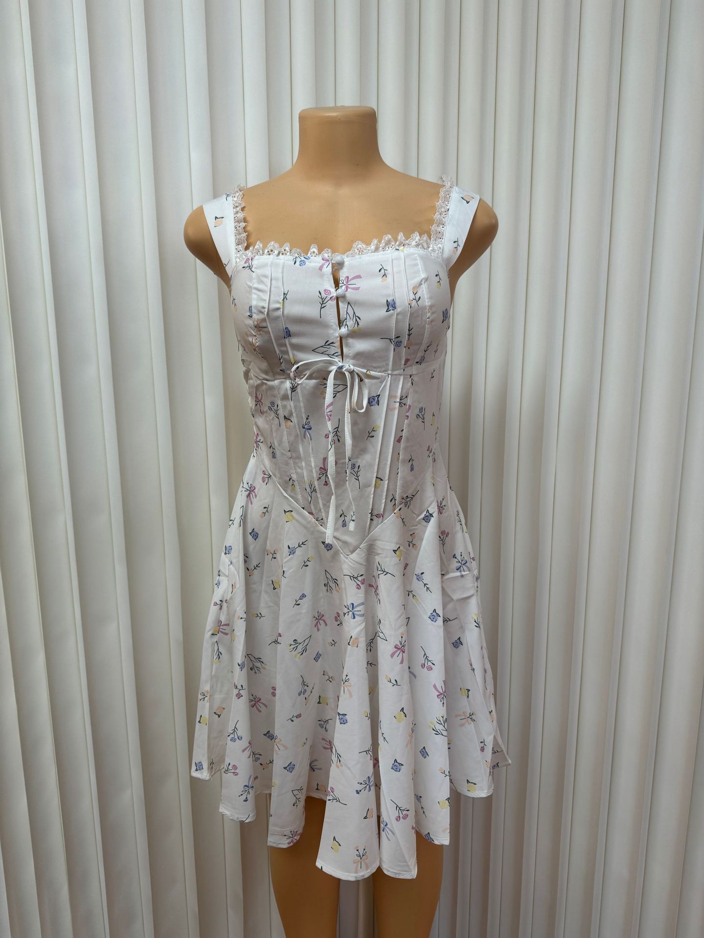 Print Strappy Low-cut Tie Sexy Backless Lace-trimmed Dress